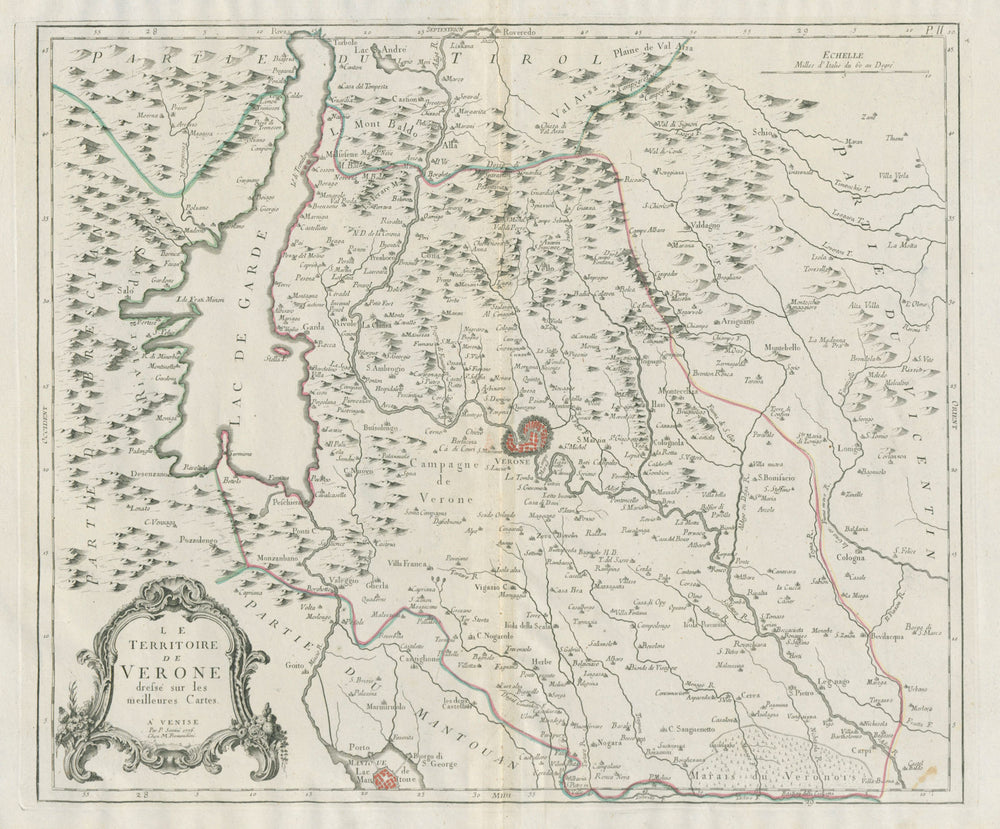 "Le Territoire de Verone". Verona Veneto Italy. SANTINI 1784 old antique map