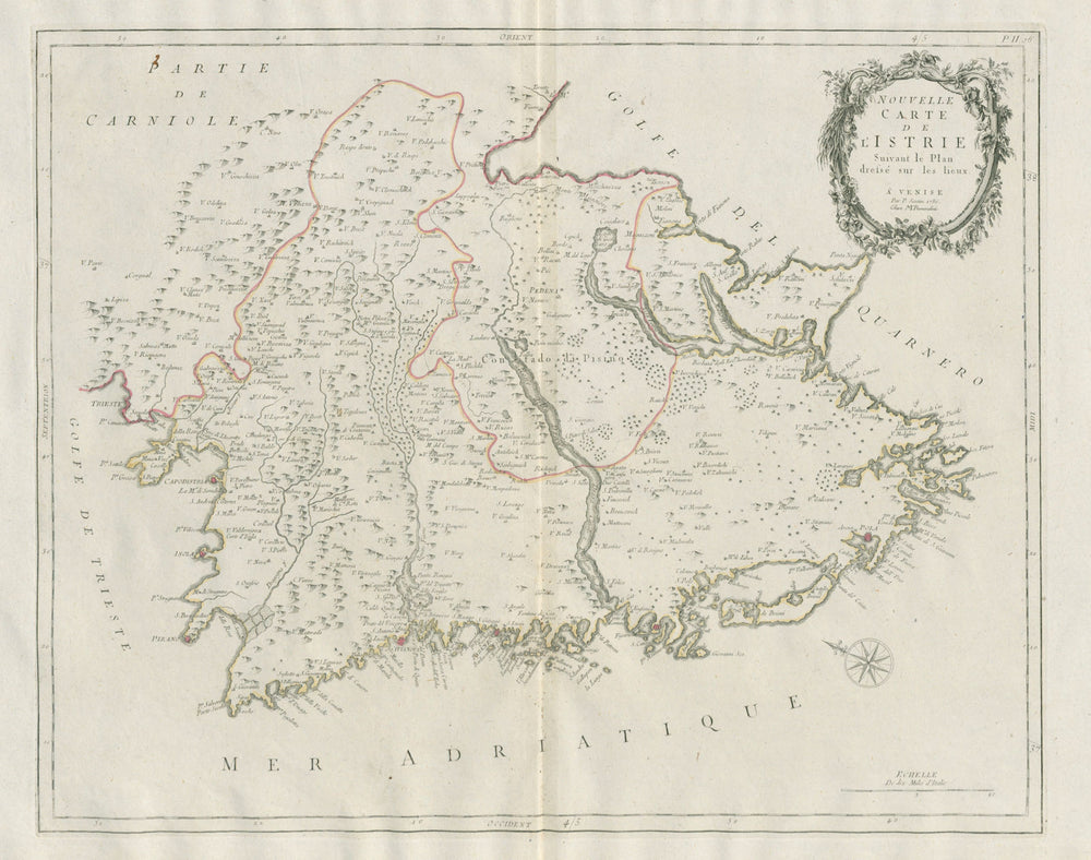 "Nouvelle Carte de l'Istrie". Istria Croatia. SANTINI 1784 old antique map