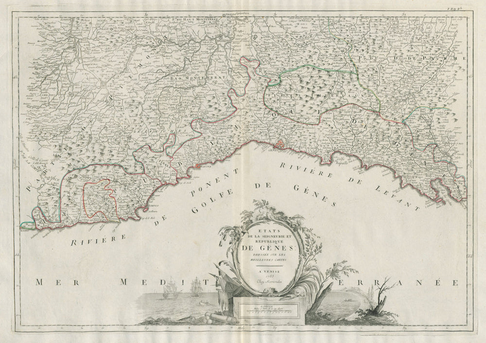 "Etats de la Seigneurie et Republique de Gènes". Genoa SANTINI/VAUGONDY 1784 map