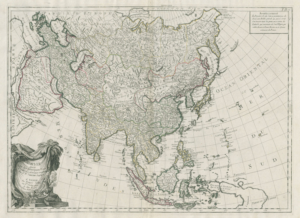 "L'Asie divisée en ses principaux Etats". Asia. SANTINI / JANVIER 1784 old map