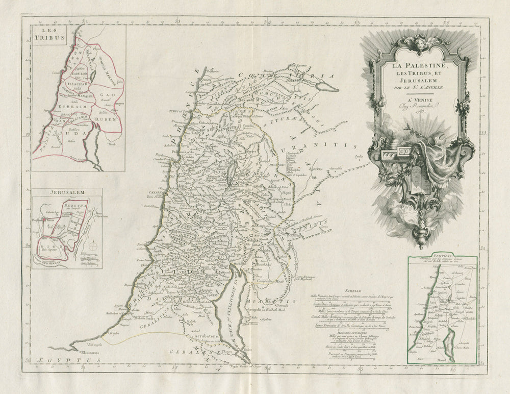 "La Palestine, les Tribus, et Jerusalem". Israel. SANTINI / D'ANVILLE 1784 map