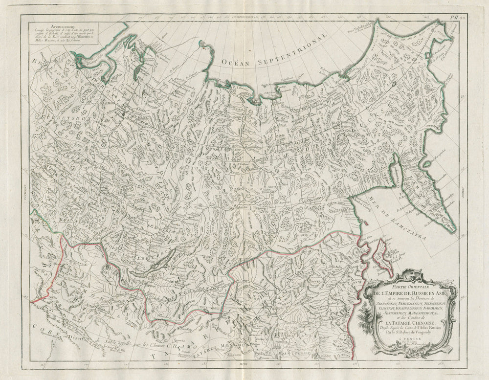 "Parte Orientale de l'Empire de Russie en Asie" Russia SANTINI/VAUGONDY 1784 map