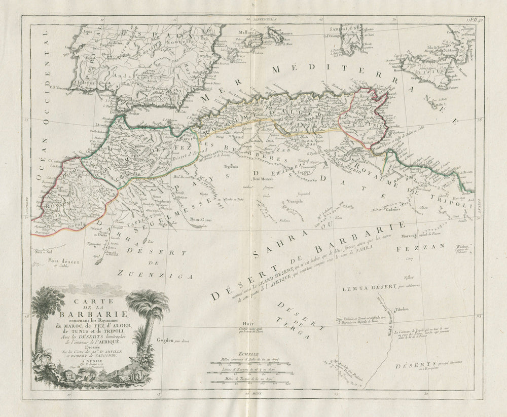 "Carte de la Barbarie…" North Africa Spain. SANTINI / VAUGONDY 1784 old map