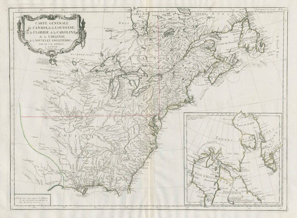 "Carte Générale du Canada, de la Louisiane…" SANTINI / D'ANVILLE 1784 old map