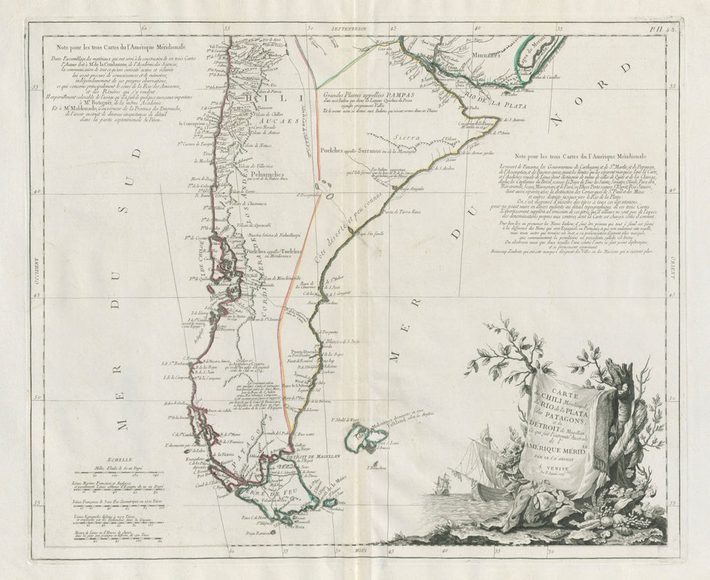 "Carte de Chili Méridional, du Rio de la Plata…" SANTINI / D'ANVILLE 1784 map
