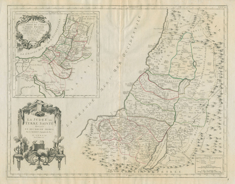 "La Judée ou Terre Sainte divisée en ses douze tribus" SANTINI/VAUGONDY 1784 map