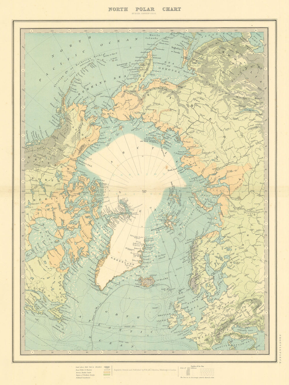 North Pole Polar Chart Arctic Highest latitude Nares. 50x60cm. JOHNSTON 1879 map
