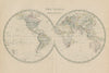 The World in Twin Hemispheres 50x60cm. JOHNSTON 1879 old antique map chart