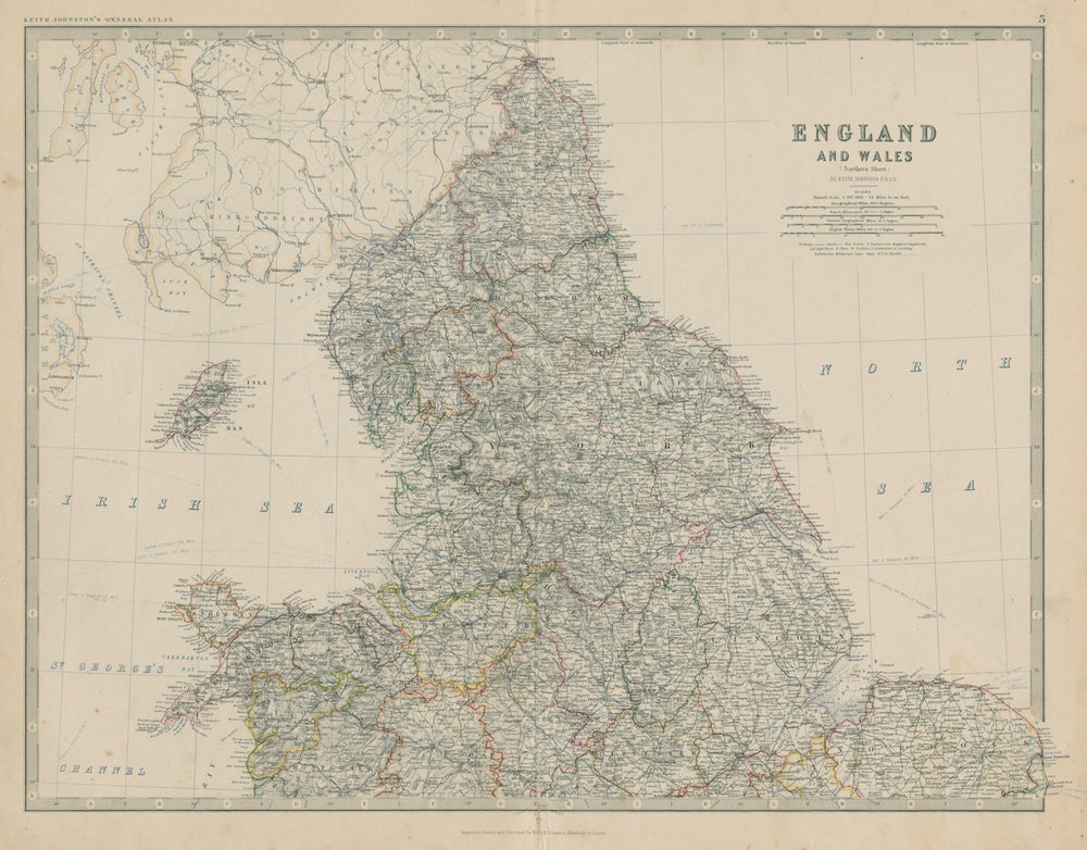 England and Wales (Northern Sheet). UK. 50x60cm. JOHNSTON 1879 old antique map