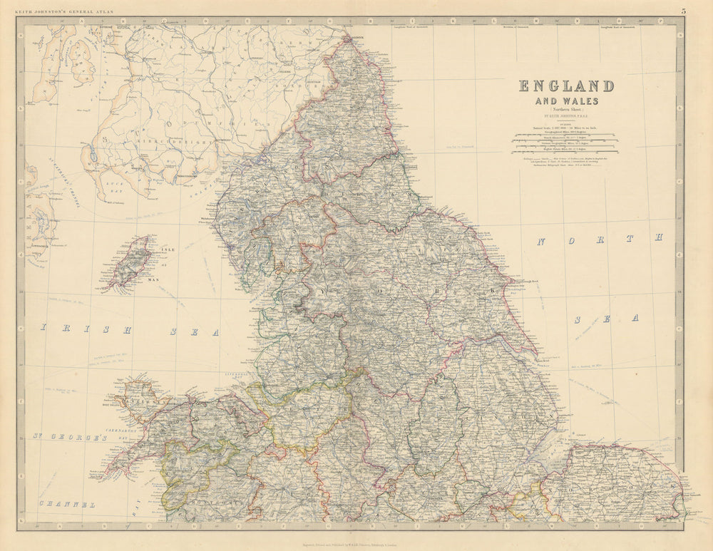 England and Wales (Northern Sheet). UK. 50x60cm. JOHNSTON 1879 old antique map