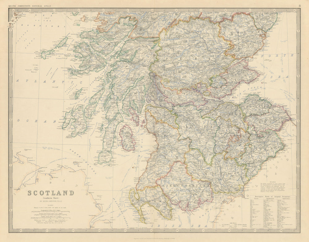 Scotland (Southern Sheet) 50x60cm. JOHNSTON 1879 old antique map plan chart