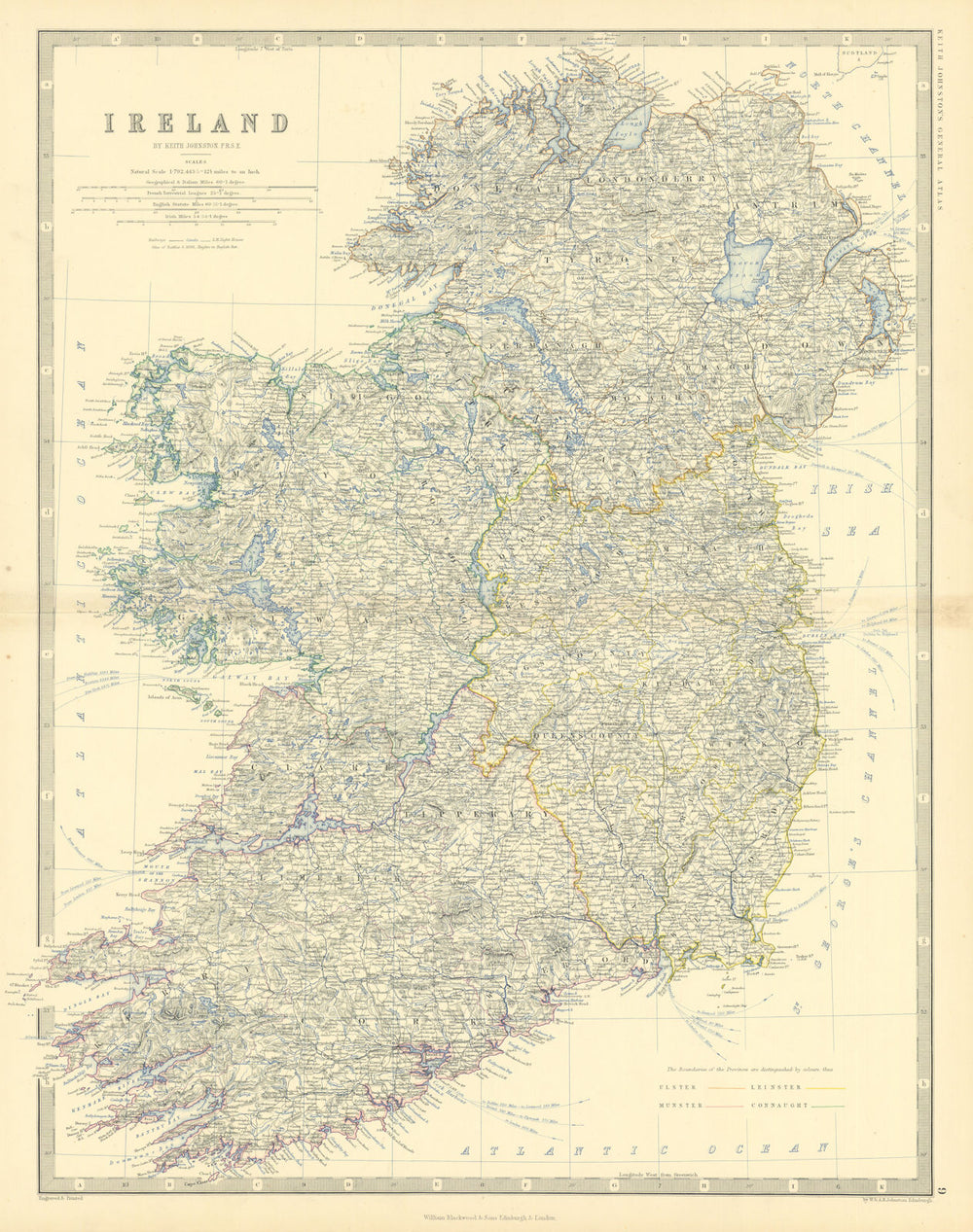Ireland showing provinces & counties. Large 50x60cm. JOHNSTON 1879 old map