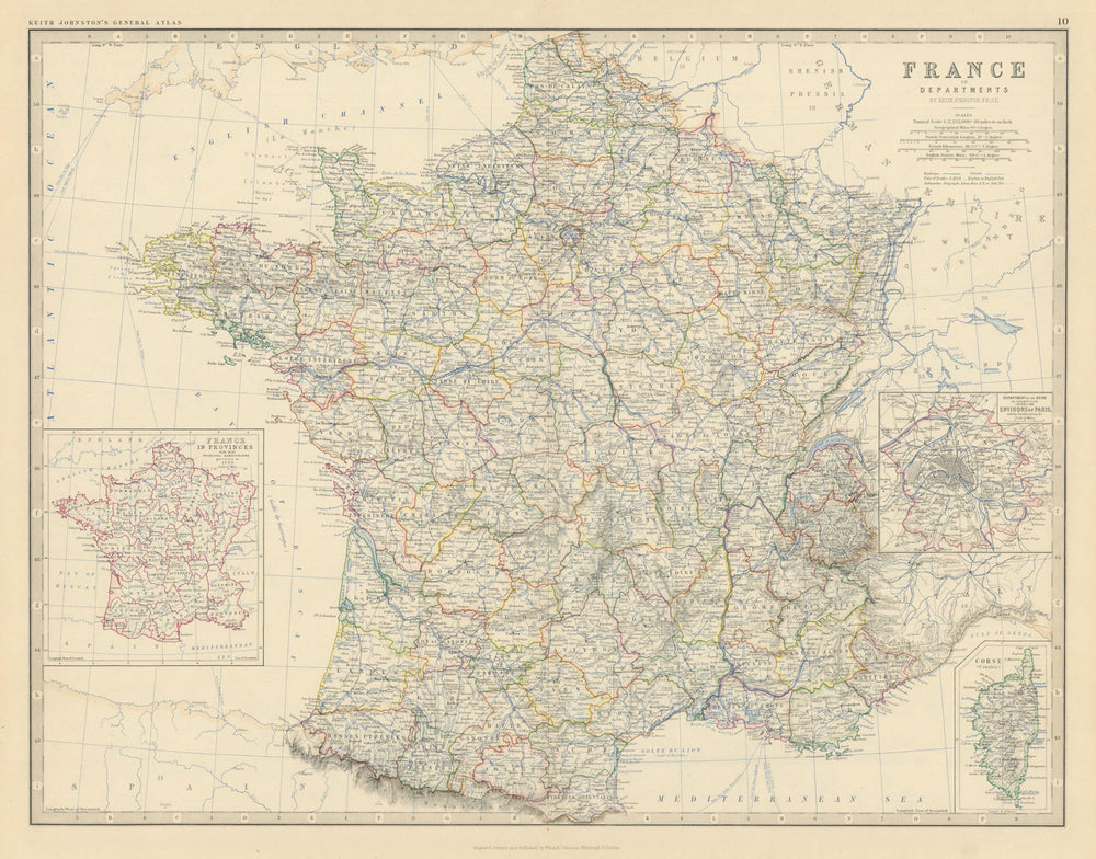 France in Departments. Departements. Large 50x60cm. JOHNSTON 1879 old map