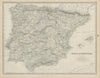 Spain & Portugal. Iberia & Balearics. Large 50x60cm. JOHNSTON 1879 old map