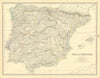 Spain & Portugal. Iberia & Balearics. Large 50x60cm. JOHNSTON 1879 old map