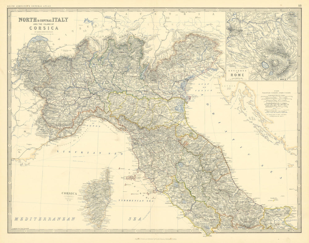 North/Central Italy & Corsica. Savoie. Rome Environs. 50x60cm. JOHNSTON 1879 map