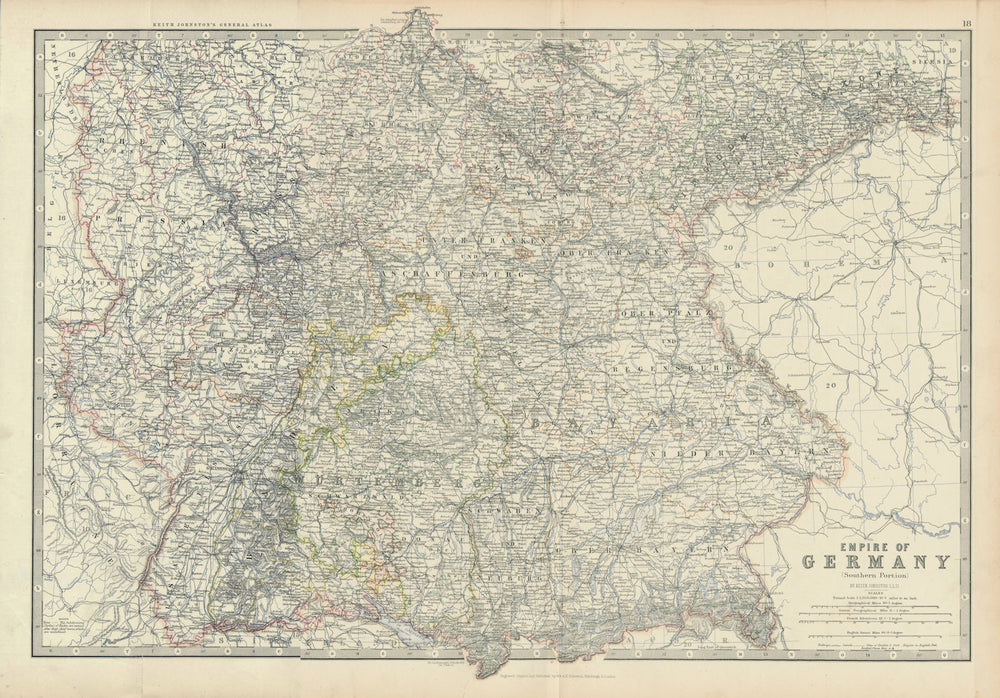Empire of Germany (South). Bavaria &c. 50x60cm. JOHNSTON 1879 old antique map