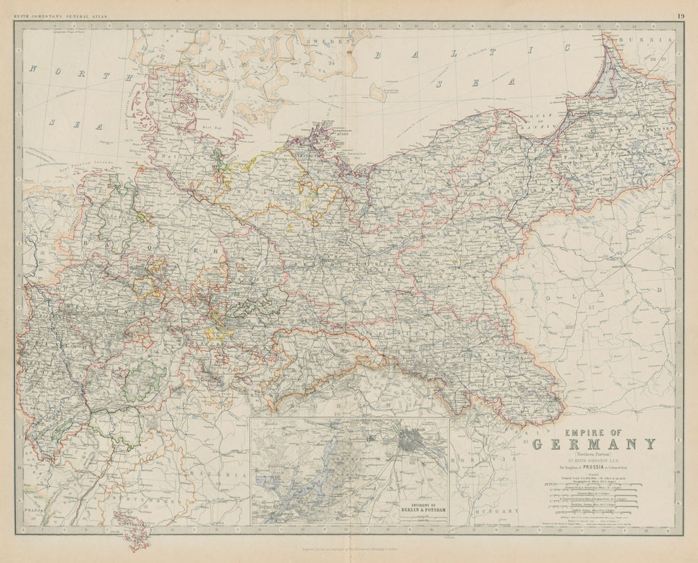 Empire of Germany (North). Berlin environs. Prussia. 50x60cm. JOHNSTON 1879 map