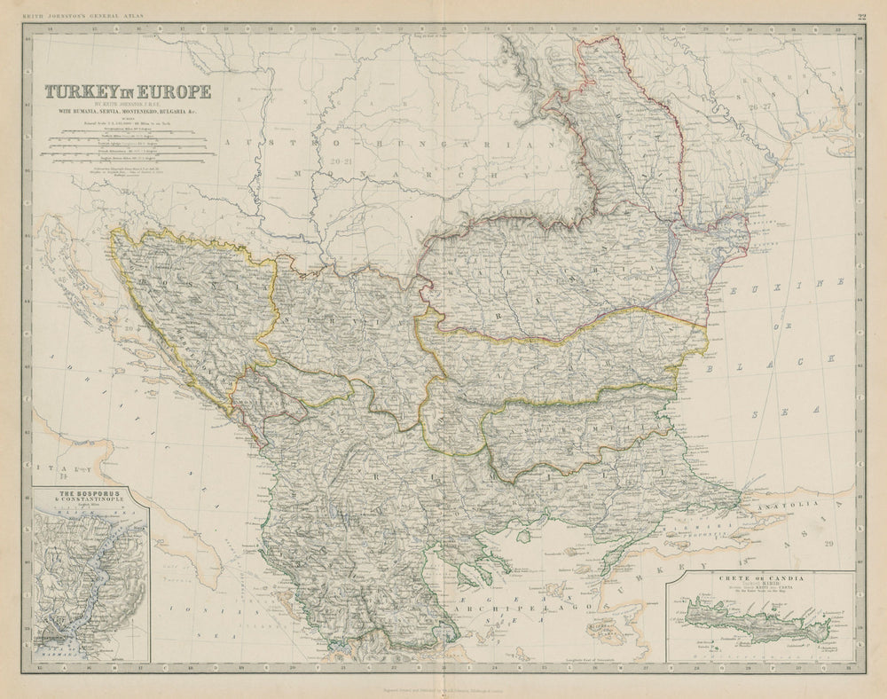 Turkey in Europe. Balkans Bosphorus Rumania Rumelia. 50x60cm. JOHNSTON 1879 map