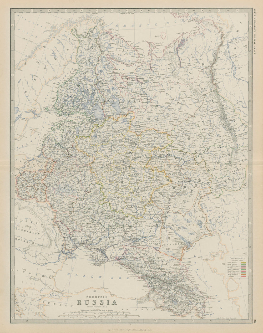European Russia. Caucasus Baltic States Ukraine 50x60cm. JOHNSTON 1879 old map
