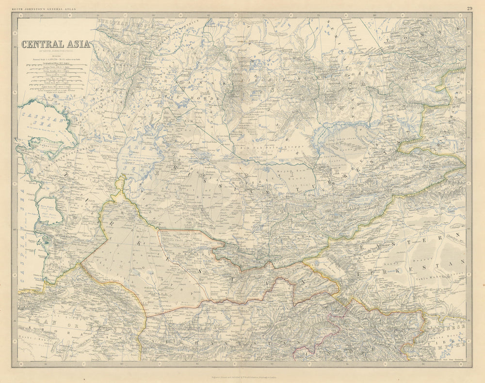 Central Asia. Russian/Eastern Turkestan 50x60cm. JOHNSTON 1879 old antique map