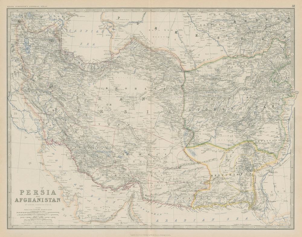 Persia and Afghanistan. Iran Beluchistan SW Asia. 50x60cm. JOHNSTON 1879 map
