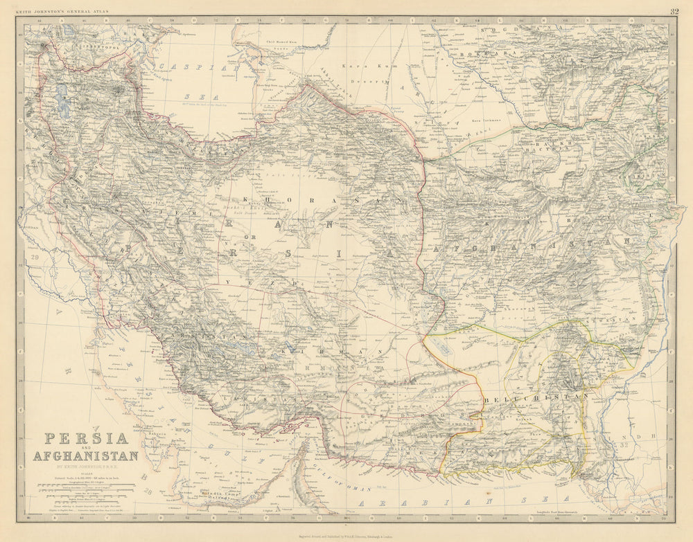 Persia and Afghanistan. Iran Beluchistan SW Asia. 50x60cm. JOHNSTON 1879 map