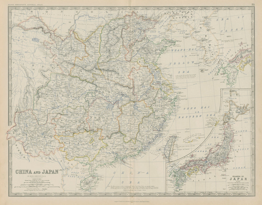 China and Japan. Provinces. Large 50x60cm. JOHNSTON 1879 old antique map chart