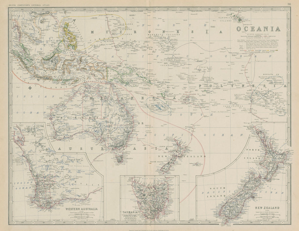 Oceania. Western Australia. Tasmania. New Zealand. 50x60cm. JOHNSTON 1879 map