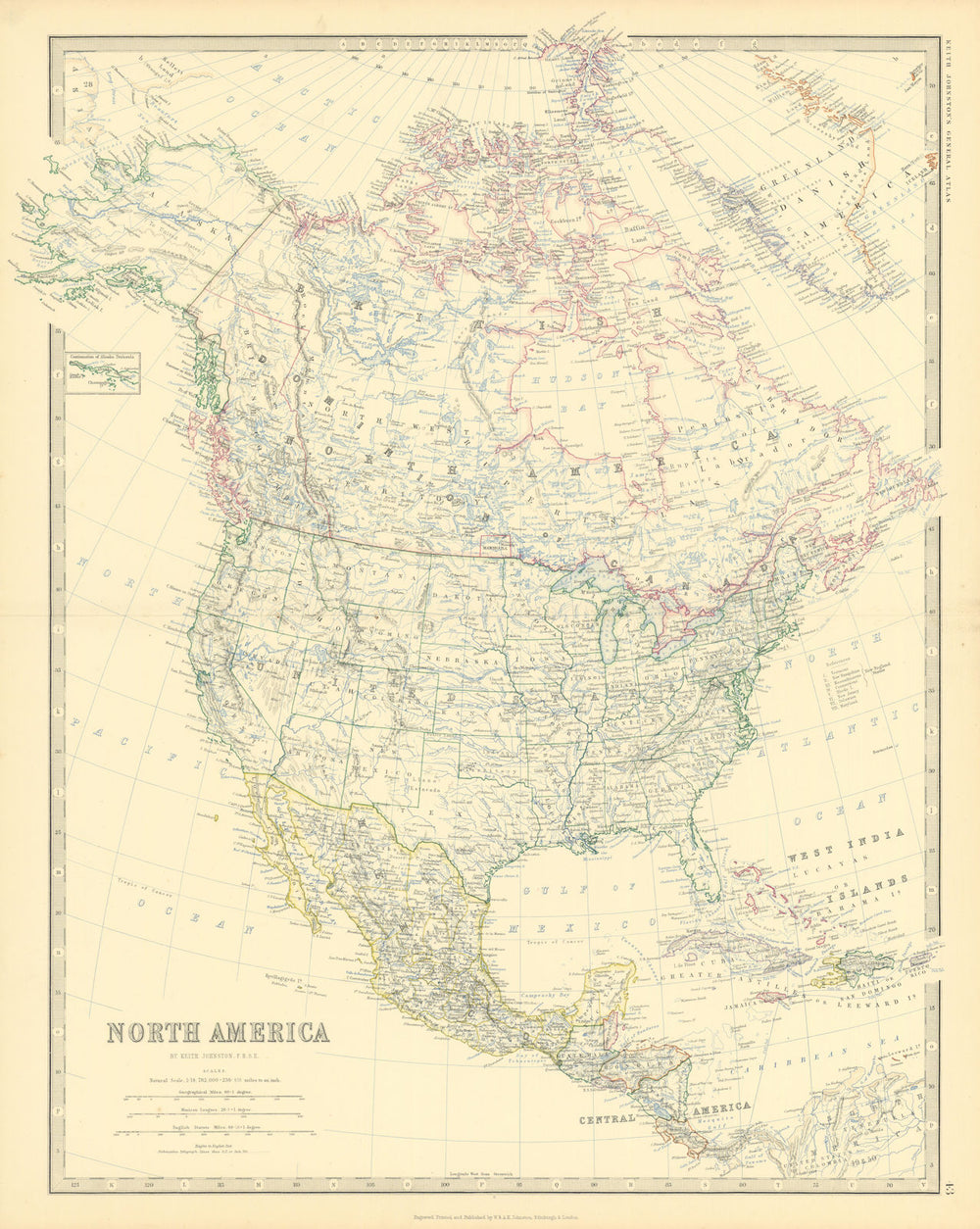 North America. United States Danish America Greenland 50x60cm. JOHNSTON 1879 map