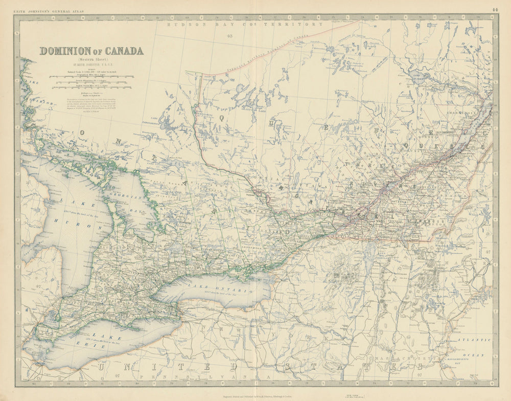 Dominion of Canada (West). Ontario Quebec. 50x60cm. JOHNSTON 1879 old map