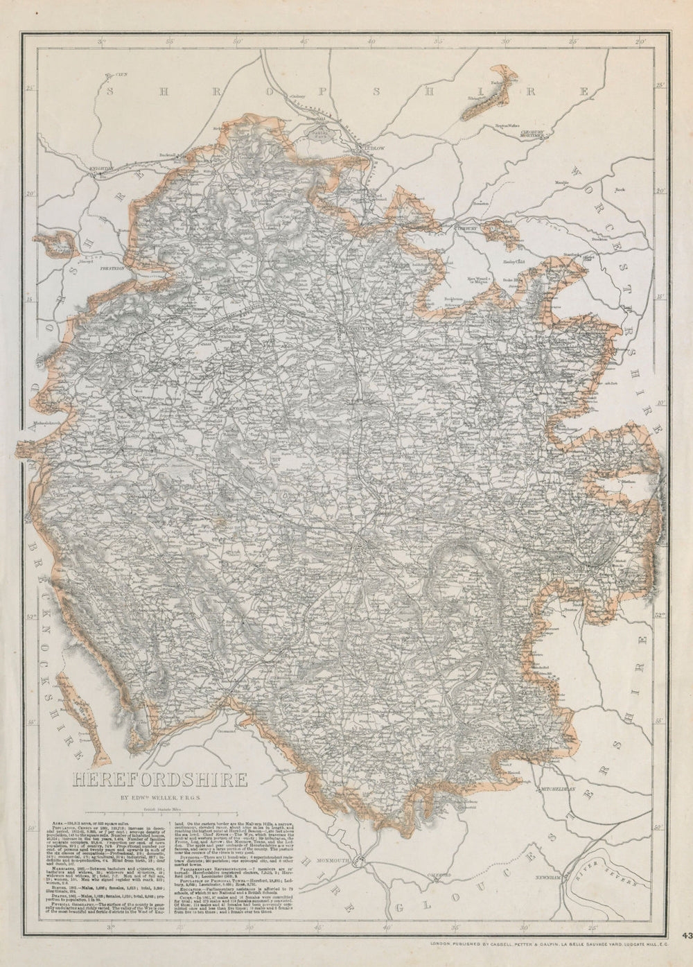 HEREFORDSHIRE. Antique county map. Showing exclaves & railways. WELLER c1865