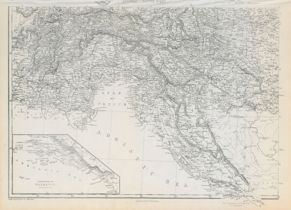 AUSTRIAN EMPIRE SW. Dalmatia Croatia Venice Tyrol Carinthia. DOWER c1863 map