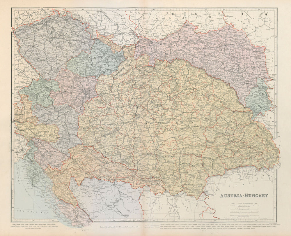 Austria-Hungary. Croatia Czechia Bohemia Galicia Transylvania. STANFORD 1896 map