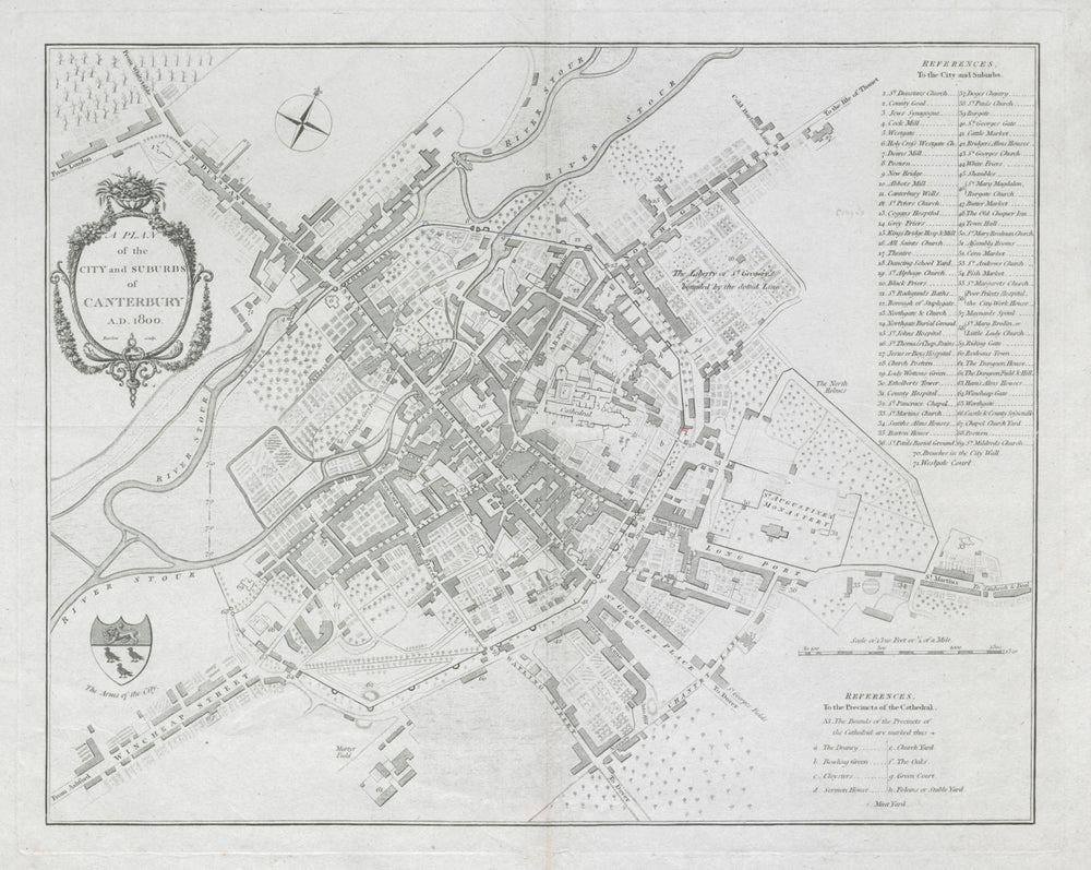 A plan of the city and suburbs of Canterbury'. Kent. BARLOW 1800 old map