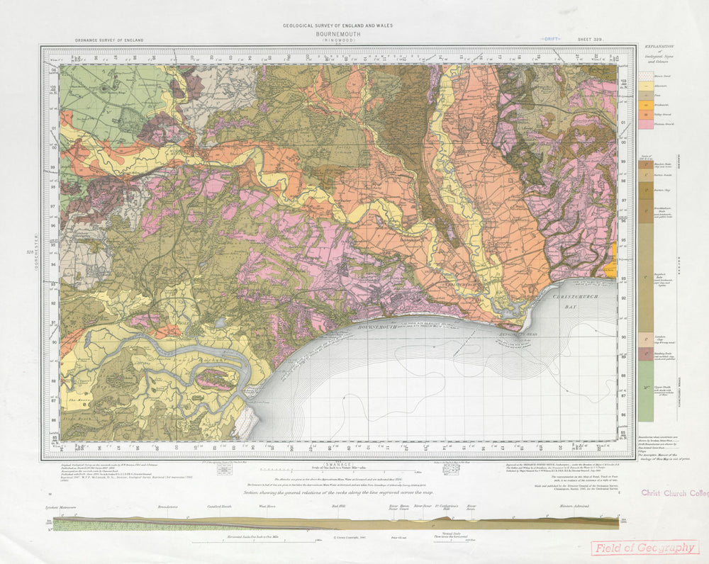 Bournemouth geological survey sheet 329 Dorset Poole Christchurch 1962 old map