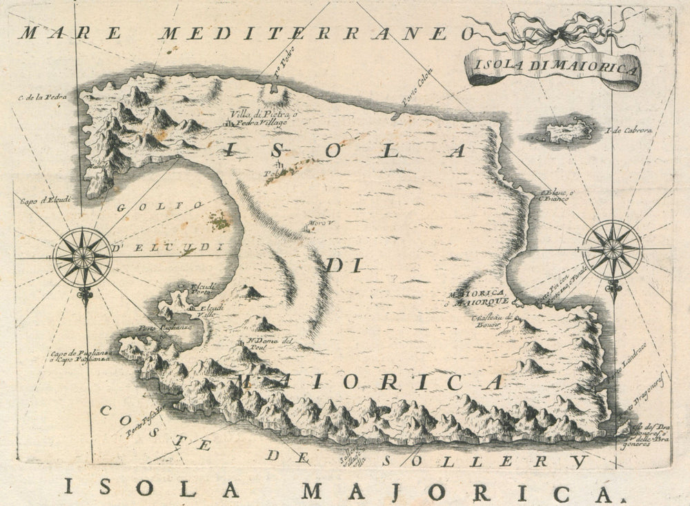 "Isola di Maiorica", by Vincenzo Coronelli from Isolario. Majorca 1697 old map