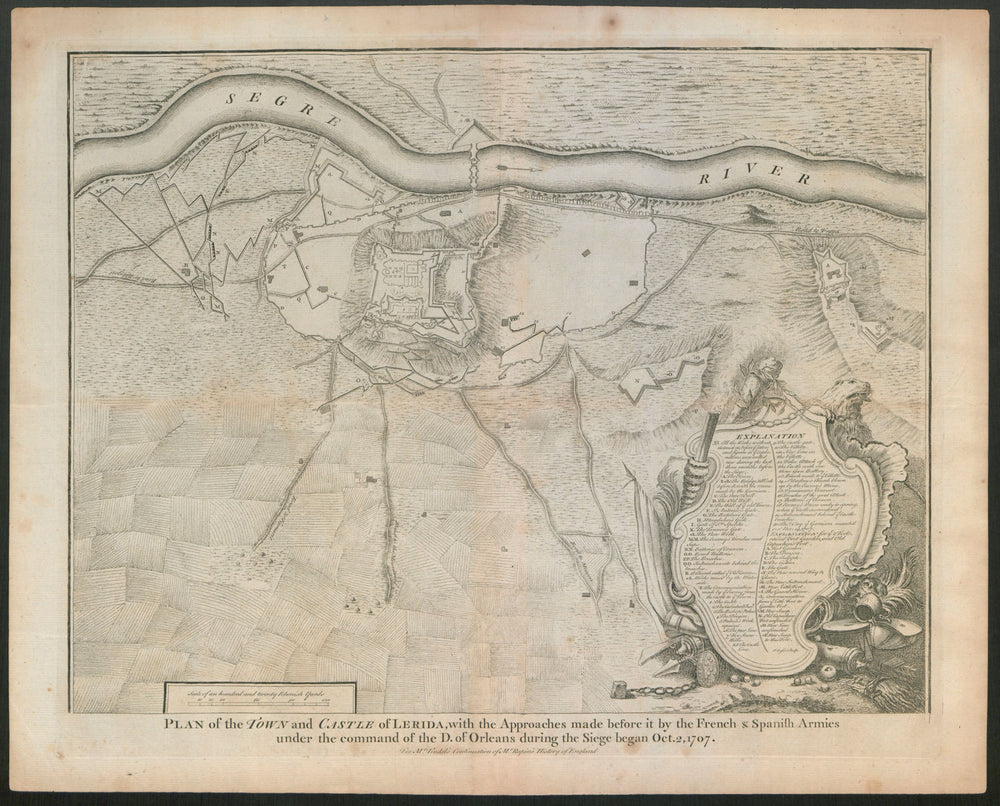 "Plan of the town and castle of Lerida". 1707 siege. Lleida. BASIRE c1747 map