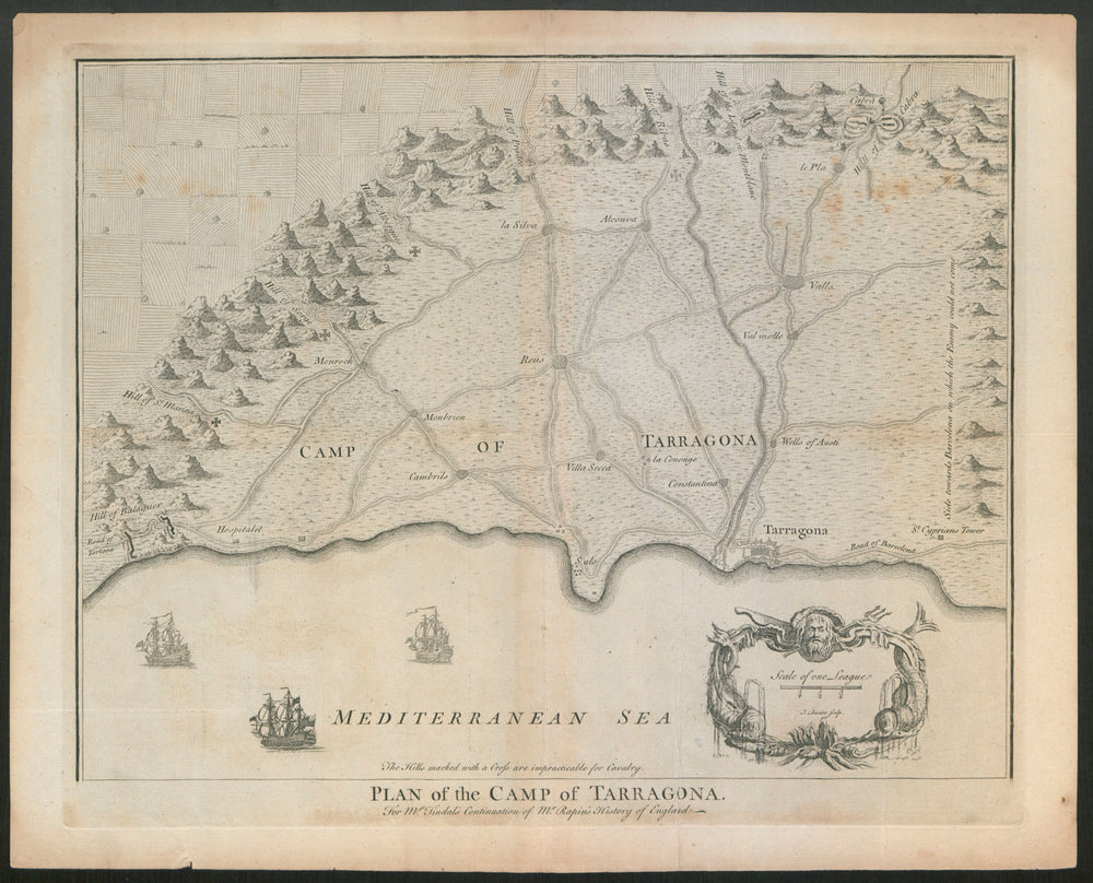 "Plan of the Camp of Tarragona", by BASIRE. Catalonia Catalunya c1747 old map