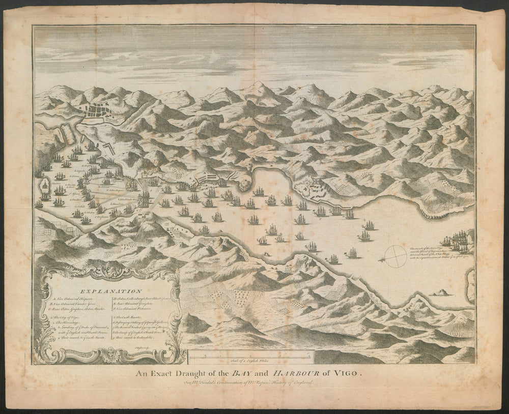 "An exact draught of the Bay & Harbour of Vigo". 1702 Battle. BASIRE c1747 map