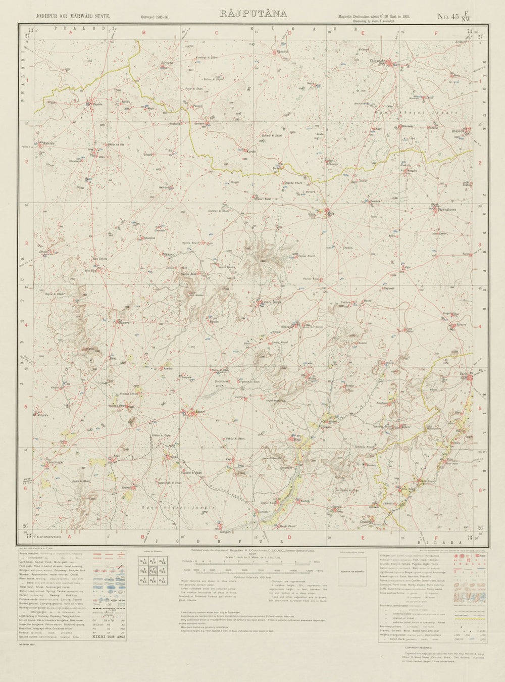 SURVEY OF INDIA 45 F/NW Rajasthan Khimsar Bhopalgarh Palri Kherapa 1937 map