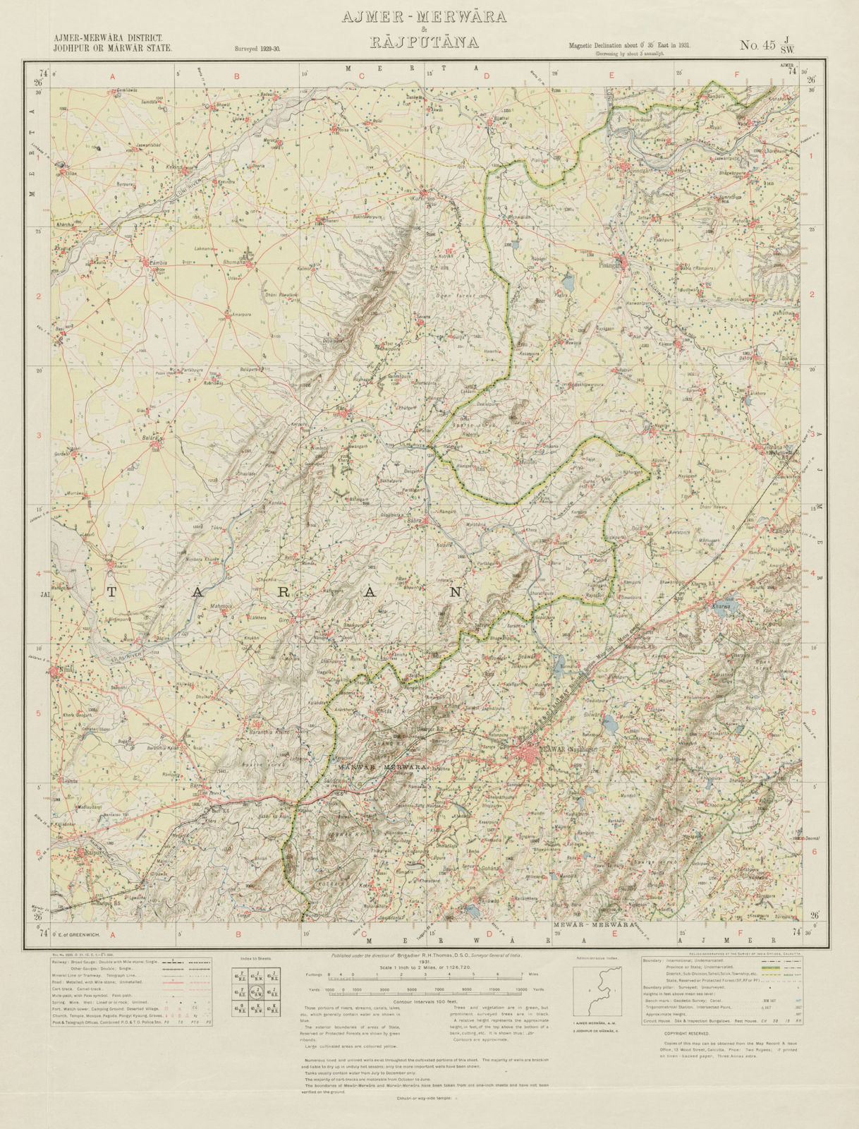 SURVEY OF INDIA 45 J/SW Rajasthan Beawar Bar Nimaaj Ras Fort Pisangan ...