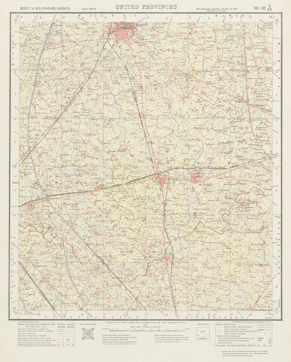 SURVEY OF INDIA 53 H/NE Uttar Pradesh Meerut Hapur Dasna Gulaothi Dadri 1915 map