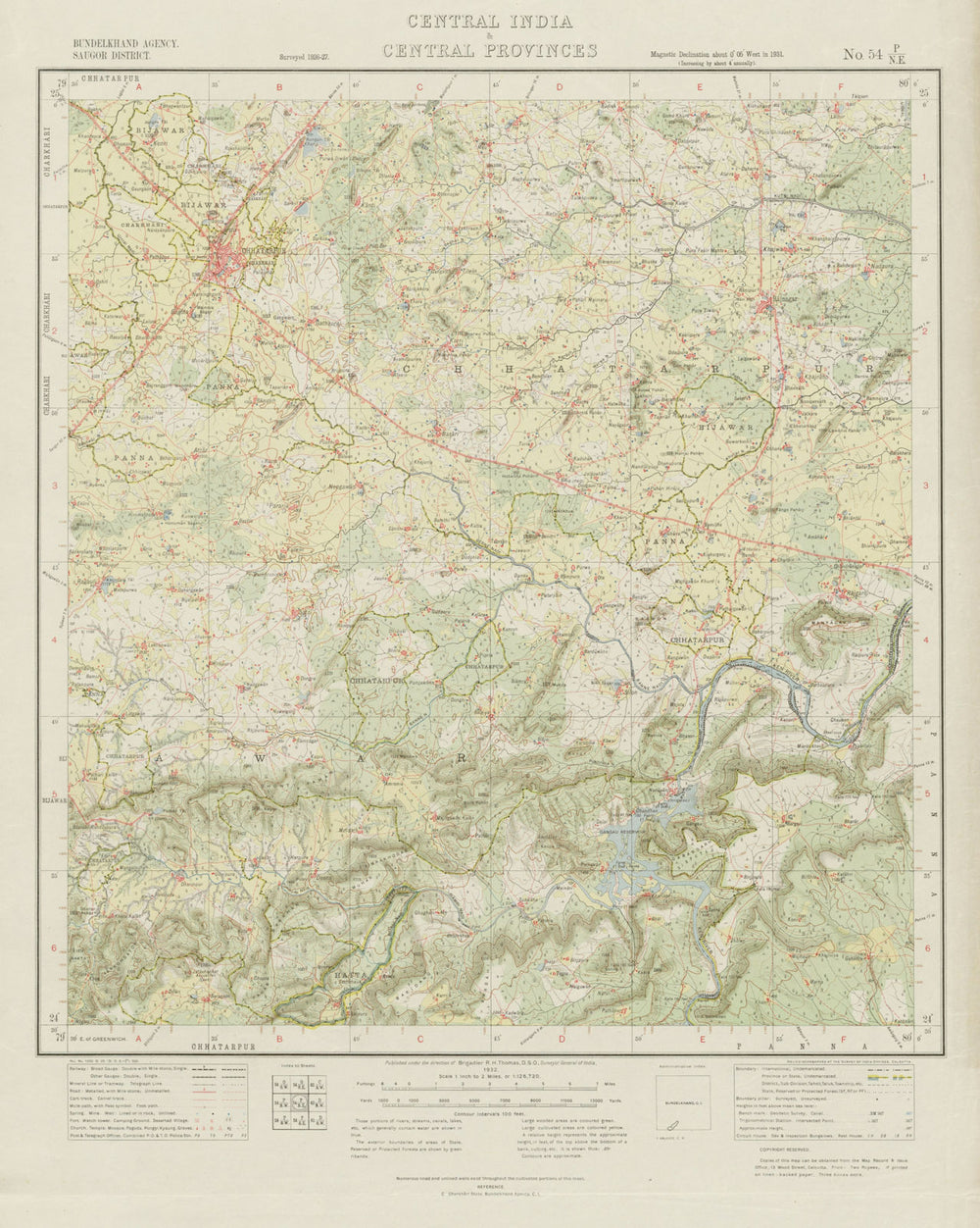 SURVEY OF INDIA 54 P/NE Madhya Pradesh Chhatarpur Khajuraho Monuments 1932 map