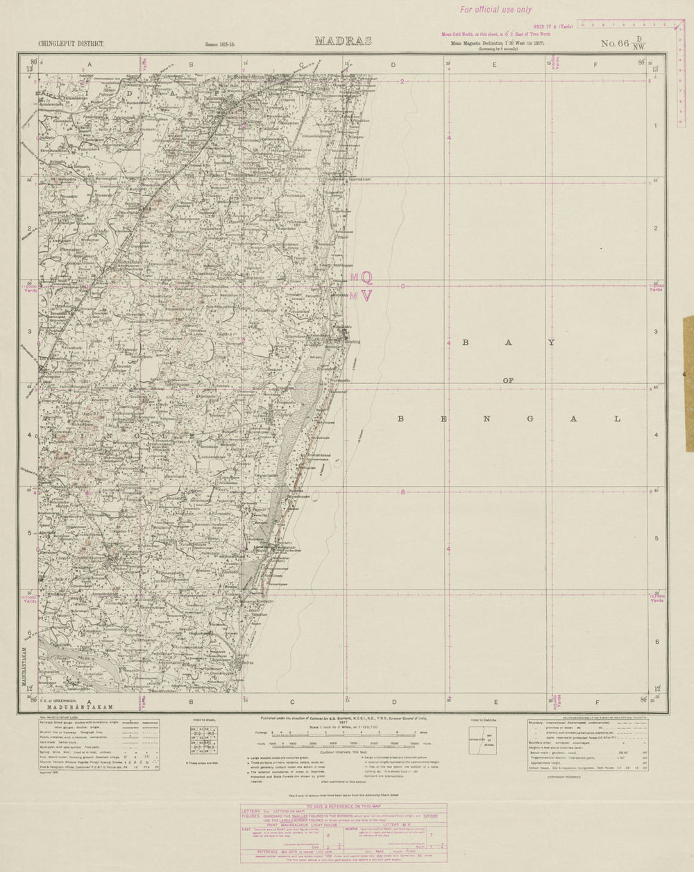 SURVEY OF INDIA 66 D/NW Tamil Nadu Chennai Madras South Mahabalipuram 1917 map