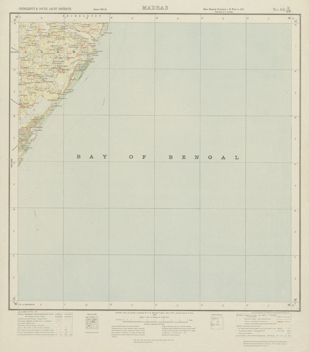 SURVEY OF INDIA 66 D/SW Tamil Nadu Cheyur Alamparai Kadalur Bay/Bengal 1918 map