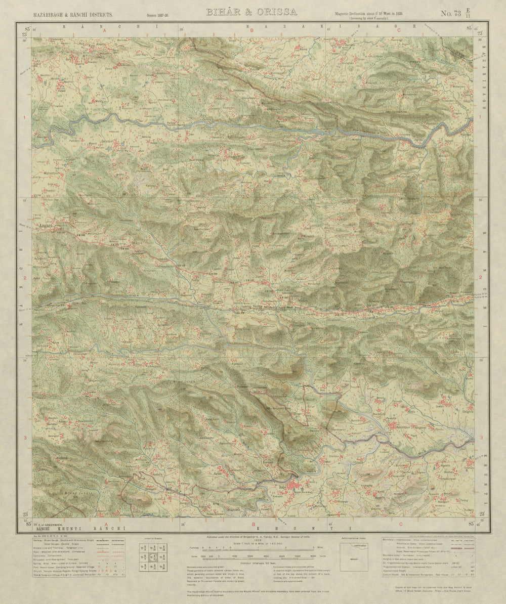SURVEY OF INDIA 73 E/11 Jharkhand Dokad Holong Rahe Bisa Soso Karo Beti 1928 map