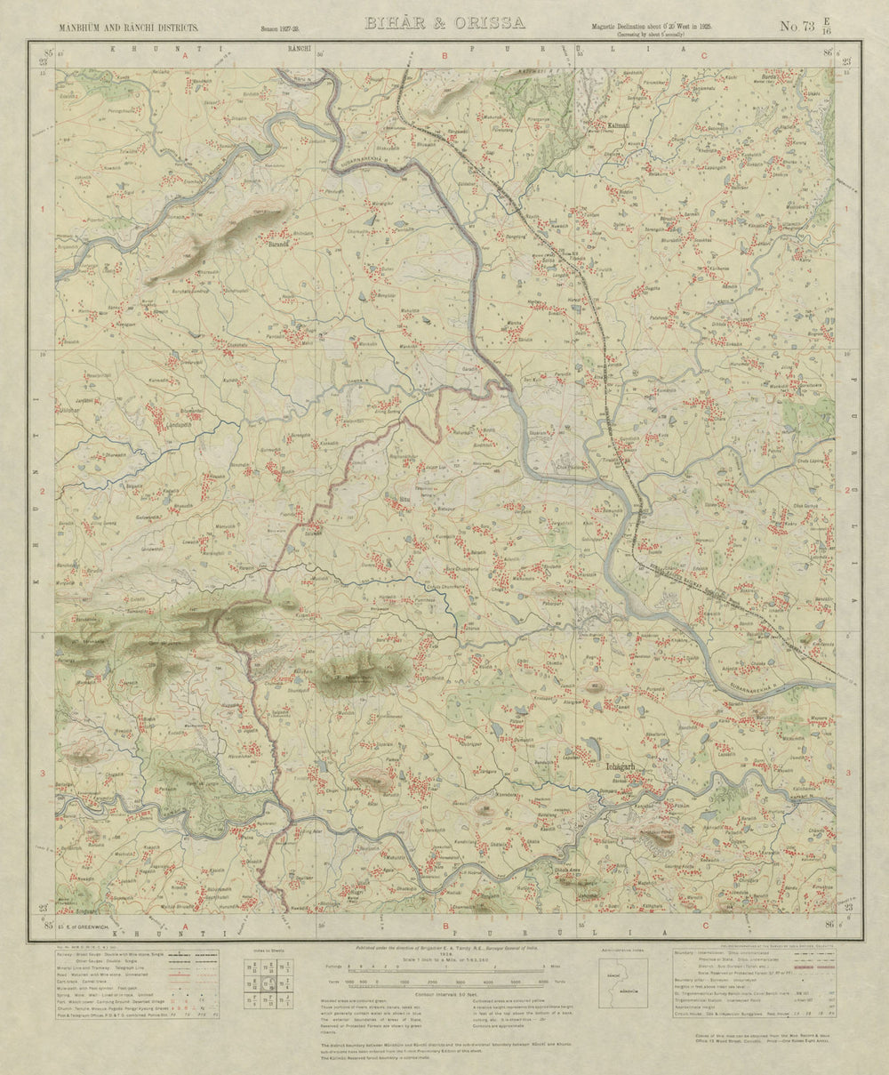 SURVEY OF INDIA 73 E/16 West Bengal Jharkhand Suisa Kuda Durri Ichagarh 1928 map