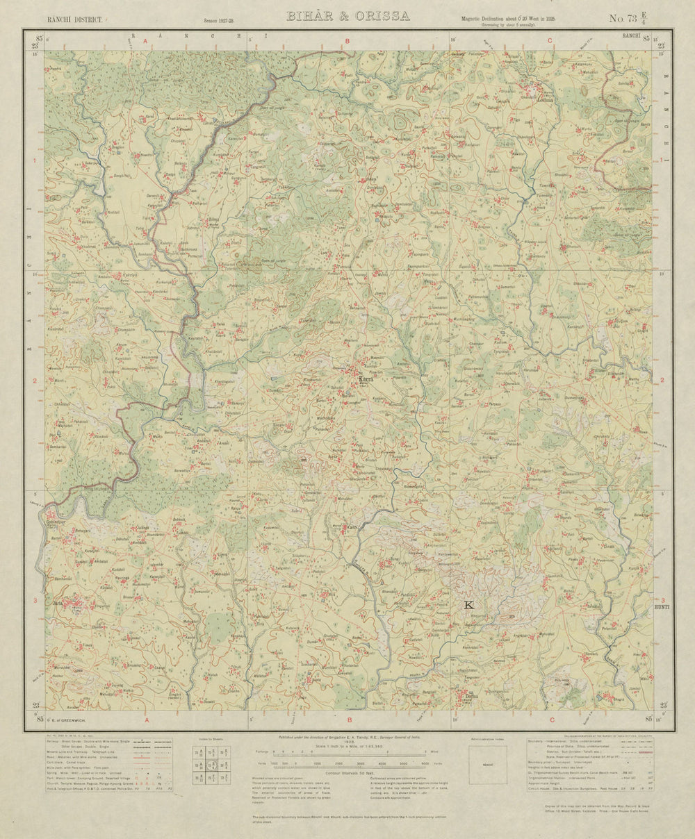 SURVEY OF INDIA 73 E/4 Jharkhand Karra Jariya Lodhma Dorma Govidpur 1928 map