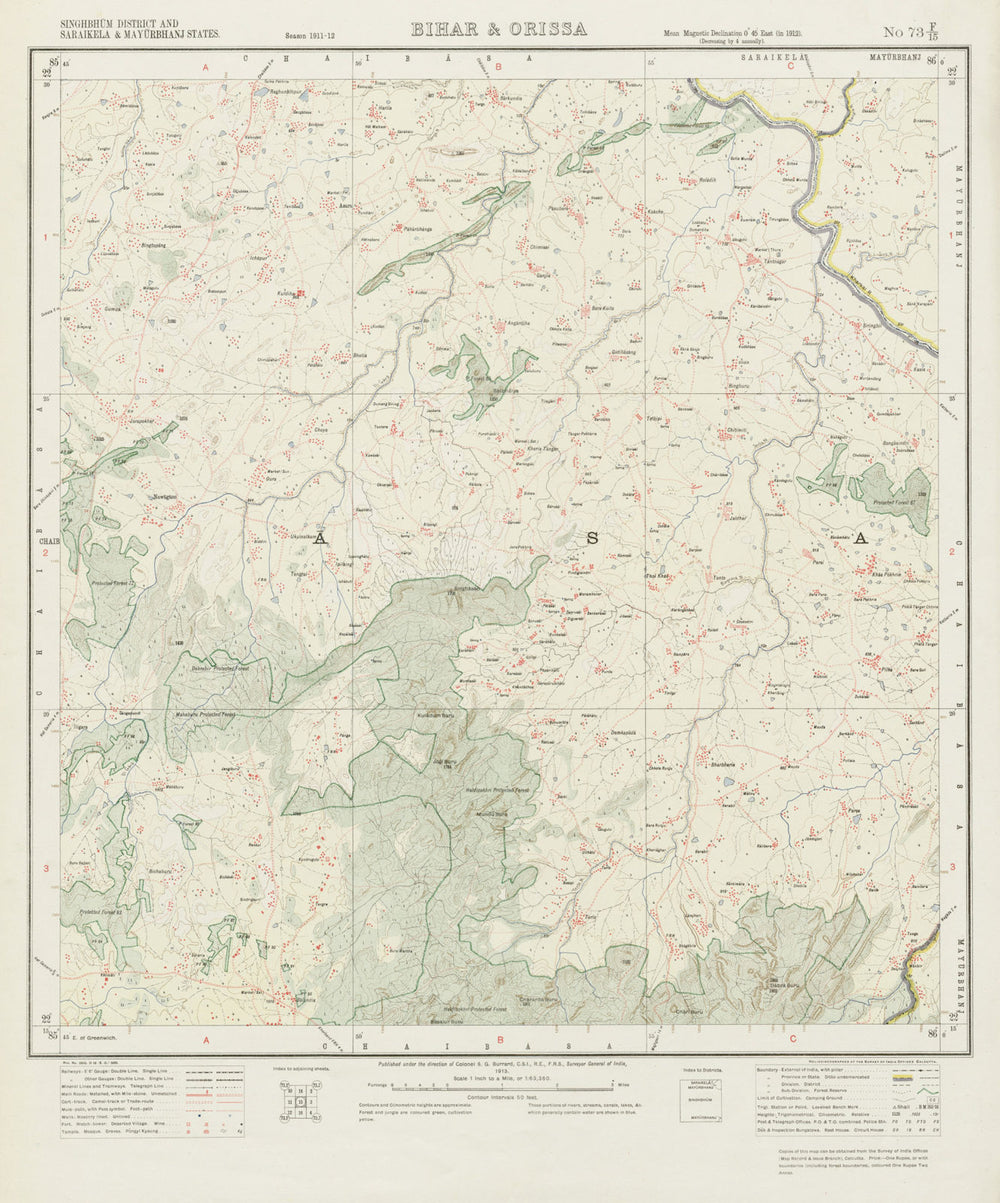 SURVEY OF INDIA 73 F/15 Jharkhand Odisha Kumardungi Tantnagar Tonto 1913 map